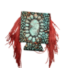 Burnt Red Fringe Turquoise Cheetah Print Koozie
