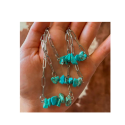 Western Turquoise Chip Bar Necklace Paperclip Chain